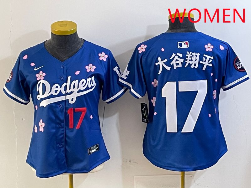 Women Los Angeles Dodgers #17 Ohtani Blue Sakura Edition 2025 Nike MLB Jersey style 16